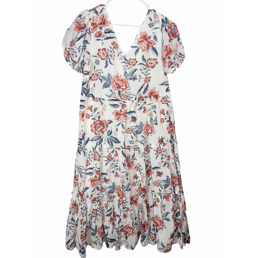 Lucky Brand Floral Puff Sleeve Midi Dress Womens M Cottagecore Boho Coquette